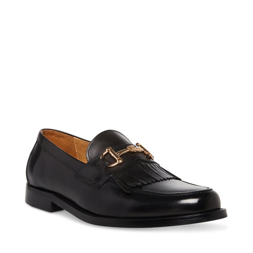 Black Steve Madden Bronson Leather Men's Loafers | PH 4781CVS